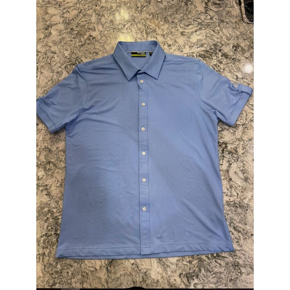 Murano Men's Slim Fit Short Sleeve Button-Up Shirt Light Blue Size L